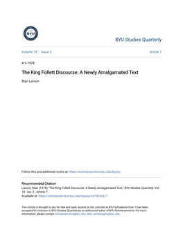 The King Follett Discourse: a Newly Amalgamated Text