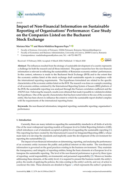 Impact of Non-Financial Information on Sustainable Reporting of Organisations’ Performance: Case Study on the Companies Listed on the Bucharest Stock Exchange