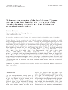 Pb Isotope Geochemistry of the Late Miocene–Pliocene Volcanic Rocks