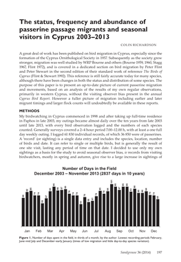 The Status, Frequency and Abundance of Passerine Passage Migrants and Seasonal Visitors in Cyprus 2003–2013 COLIN RICHARDSON