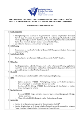 3E). Roads Report Dungarvan Lismore 12Th April 2021