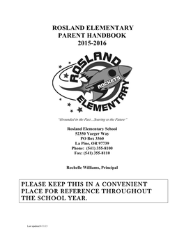Rosland Elementary Parent Handbook 2015-2016