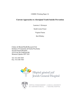 Current Approaches to Aboriginal Youth Suicide Prevention