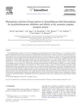 Phylogenetic Selection of Target Species in Amaryllidaceae Tribe