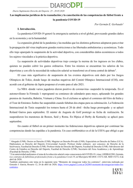 Las Implicancias Jurídicas De La Reanudación Y La Cancelación De Las Competencias De Fútbol Frente a La Pandemia COVID-19 Por Germán E