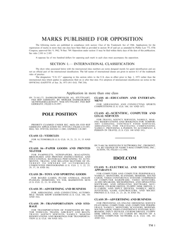 Marks Published for Opposition