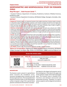 MORPHOMETRIC and MORPHOLOGICAL STUDY on FORAMEN OVALE Magi Murugan 1, Shaik Hussain Saheb *2