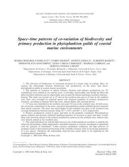 Space–Time Patterns of Co-Variation of Biodiversity and Primary Production in Phytoplankton Guilds of Coastal Marine Environments