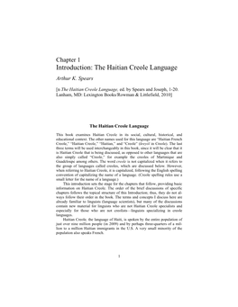 Chapter 1 Introduction: the Haitian Creole Language Arthur K