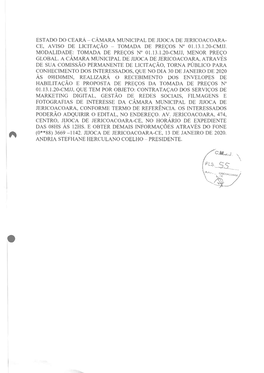 Ce, Aviso De Licitação - Tomada De Preços N° 01.13.1.20-Cmjj