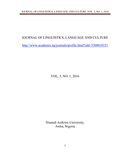 VOL. 3, NO. 1, 2016 Nnamdi Azikiwe University, Awka, Nigeria