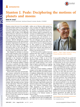 Stanton J. Peale: Deciphering the Motions of Planets and Moons Robin M