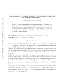 Arxiv:2105.12012V2 [Math.CO] 31 May 2021 F F Let D.Eeypolynomial Every Odd