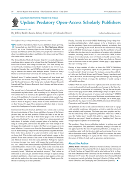 Update: Predatory Open-Access Scholarly Publishers