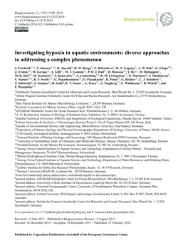 Investigating Hypoxia in Aquatic Environments: Diverse Approaches to Addressing a Complex Phenomenon