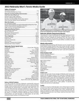 2013 Nebraska Men's Tennis Media Guide