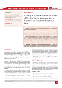 Validity of Hysteroscopy in Detection of Uterine Cavity Abnormalities in Women with Recurrent Pregnancy Loss