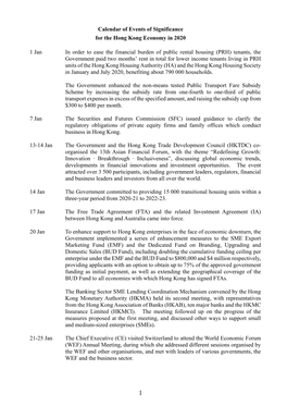 Calendar of Events of Significance for the Hong Kong Economy in 2020 1 Jan in Order to Ease the Financial Burden of Public Renta