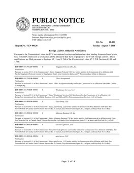 PUBLIC NOTICE FEDERAL COMMUNICATIONS COMMISSION 445 12Th STREET S.W