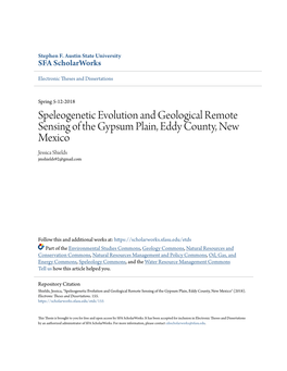 Speleogenetic Evolution and Geological Remote Sensing of the Gypsum Plain, Eddy County, New Mexico Jessica Shields Jmshields92@Gmail.Com