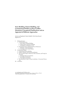 State-Building, Nation-Building, and Constitutional Politics in Post-Conflict Situations: Conceptual Clarifications and an Appraisal of Different Approaches