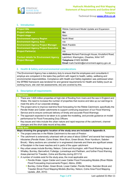 Hydraulic Modelling and Risk Mapping Statement of Requirements and Outline Brief Template Technical Group