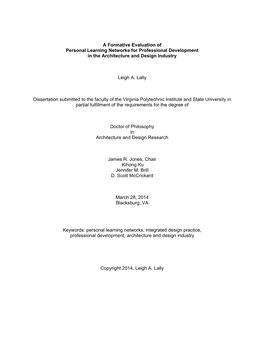 A Formative Evaluation of Personal Learning Networks for Professional Development in the Architecture and Design Industry