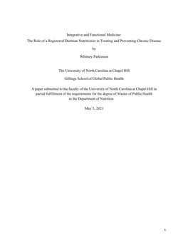 Integrative and Functional Medicine: the Role of a Registered Dietitian Nutritionist in Treating and Preventing Chronic Disease