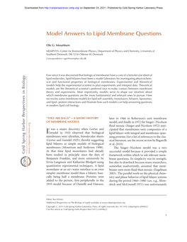 Model Answers to Lipid Membrane Questions