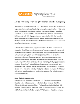 A Model for Reducing Severe Hypoglycemia Risk – Diabetes in Pregnancy