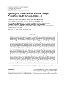 Hydrological Characteristics Analysis of Ogan Watershed, South Sumatra, Indonesia