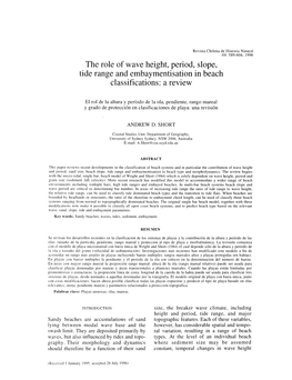 The Role of Wave Height, Period, Slope, Tide Range and Embaymentisation in Beach Classifications: a Review