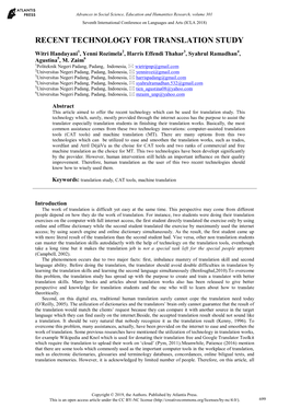 Recent Technology for Translation Study