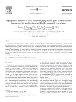 Phylogenetic Analysis of Three Complete Gap Junction Gene Families Reveals Lineage-Specific Duplications and Highly Supported Gene Classes