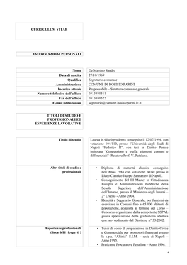 CURRICULUM VITAE Segretario Per Sito