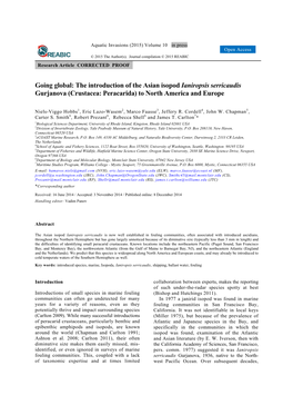 The Introduction of the Asian Isopod Ianiropsis Serricaudis Gurjanova (Crustacea: Peracarida) to North America and Europe