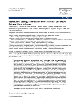 Reproductive Ecology and Biodiversity of Freshwater Eels Around Sulawesi Island Indonesia Jun Aoyama1,*, Sam Wouthuyzen2, Michael J