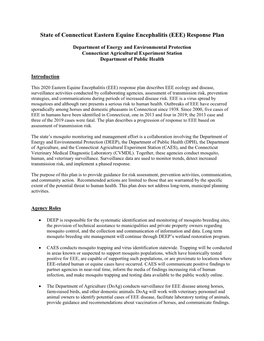 State of Connecticut Eastern Equine Encephalitis (EEE) Plan