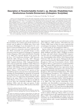 Description of Parasitorhabditis Frontali N. Sp. (Nemata: Rhabditida) from Dendroctonus Frontalis Zimmermann (Coleoptera: Scolytidae)