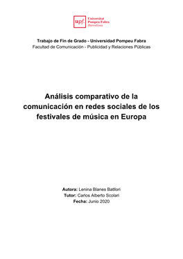 Análisis Comparativo De La Comunicación En Redes Sociales De Los Festivales De Música En Europa