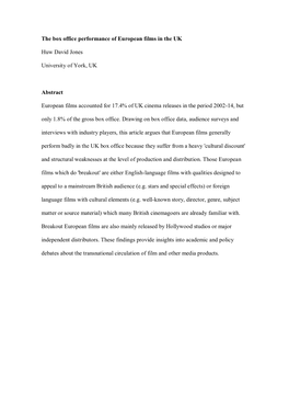 The Box Office Performance of European Films in the UK