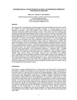 Microbiological Characteristics of Budu, an Indigenous Fermented Fish Sauce of Malaysia