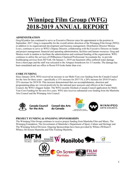 Winnipeg Film Group (WFG) 2018-2019 ANNUAL REPORT