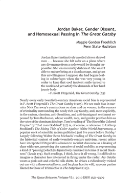 Jordan Baker, Gender Dissent, and Homosexual Passing in the Great Gatsby