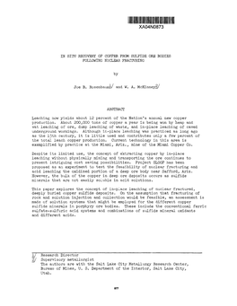 In Situ Recovery of Copper from Sulfide Ore Bodies Following Nuclear Fracturing