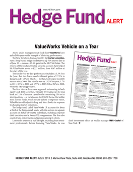 HEDGE FUND ALERT: July 3, 2013, 5 Marine View Plaza, Suite 400, Hoboken NJ 07030