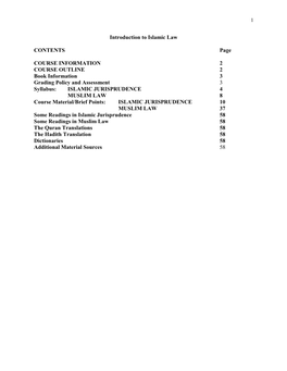 Introduction to Islamic Law CONTENTS Page COURSE