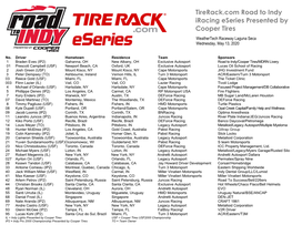 Tirerack.Com Road to Indy Iracing Eseries Presented by Cooper Tires