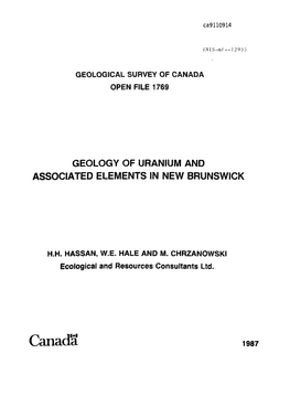 Geology of Uranium and Associated Elements in New Brunswick