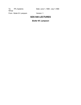 SDS 940 LECTURES Butler W